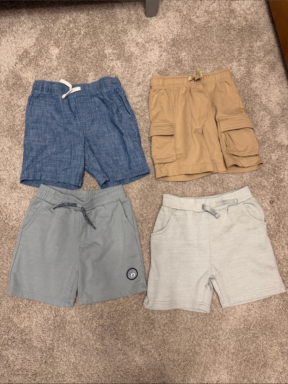 Boys 4-Pack Casual Knit Shorts — Blue, Tan, Gray, Light Gray